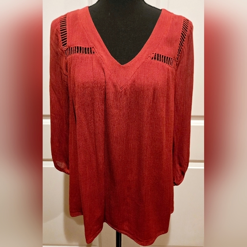 STITCH FIX EXCLUSIVE Blouse Vixbe Brand Flowy Rust Color V-Neck Sz Sm